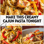 Bowl of Creamy Cajun Chicken Pasta with vibrant peppers and creamy sauce topped with herbs.